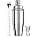 Juego de coctelera de acero inoxidable de 24 oz con jigger y cuchara mezcladora - Kit de barman profesional con colador incorporado para Martini, Margarita y mezcla de bebidas