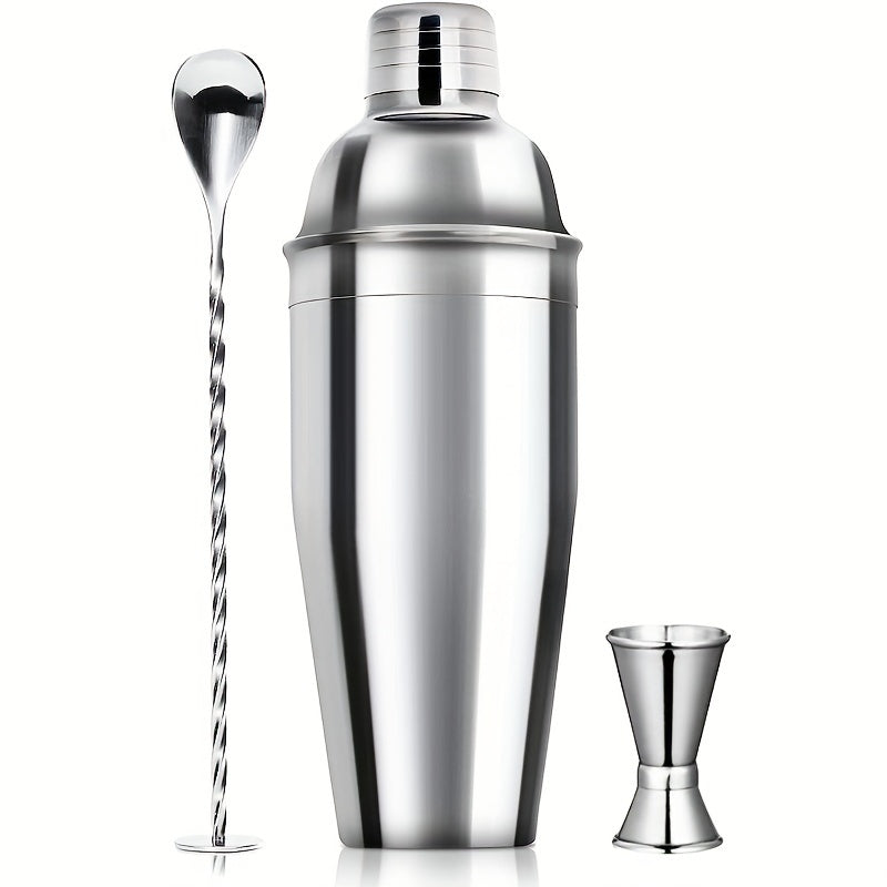 Juego de coctelera de acero inoxidable de 24 oz con jigger y cuchara mezcladora - Kit de barman profesional con colador incorporado para Martini, Margarita y mezcla de bebidas