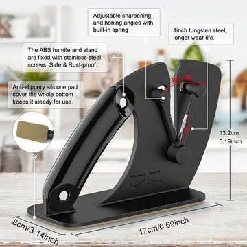 Afilar cuchillos ergonómicos de acero inoxidable - Base antideslizante, guía de ángulo para afilar con precisión, no requiere batería, esencial para la cocina para afilar cuchillos y tablas de cortar, afiladores de cocina | Diseño elegante de afilador |