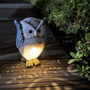 XXOASIS Búho Azul Luz Solar, Artesanía de Resina, Estatua Creativa No Ver No Oír No Hablar, Proyección de Patrón Hueco, Regalo para Jardín Patio Césped Patio Balcón Estanque, Control de Interruptor, Batería de Níquel Cargada Solar 80mAh