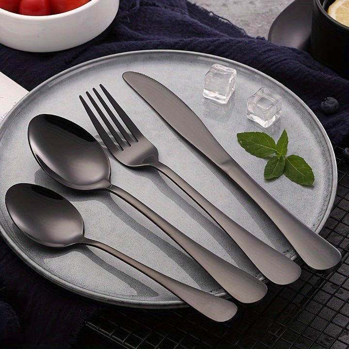 Juego de 24 piezas de cubiertos de acero inoxidable 1010, incluye cuchillos, tenedores, cucharas, cucharas de postre y cucharitas, ideal para cocina en casa, hotel, restaurante, fiestas, bodas y regalos