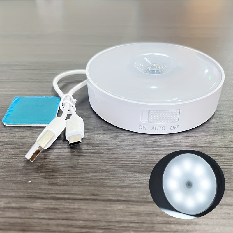 Luz nocturna LED recargable por USB con sensor de movimiento y tecnología PIR, 8 luces, tira magnética adhesiva para clósets, gabinetes, escaleras, habitaciones y más, eficiente en energía, portátil y fácil de instalar, tira de luces LED recargable por U