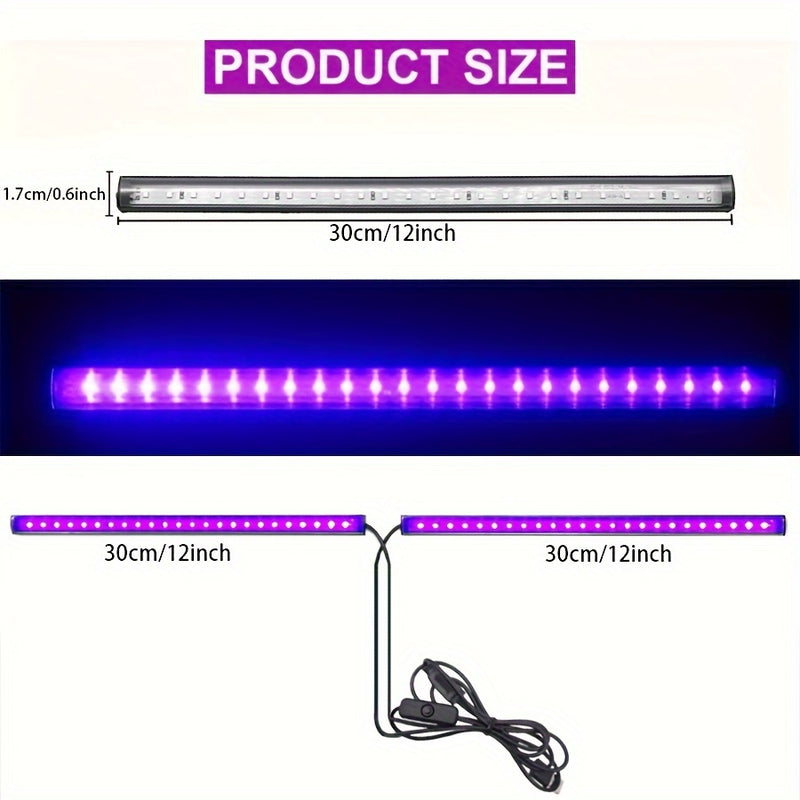 2 piezas/4 piezas de lámpara de tira LED negra de 12 pulgadas USB para dormitorio, pintura fluorescente, póster, fiesta, resplandor en la oscuridad, Halloween