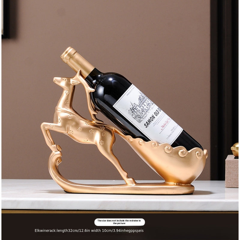 Soporte para Vino de Caballo Dorado Vintage - Cesta Decorativa Retro con Resina y Piedras Preciosas, Estilo Europeo de Lujo Ligero para 2 Botellas en Salón o Mueble TV, Accesorio para Bar Hogareño, Soporte Duradero, Regalo Ideal