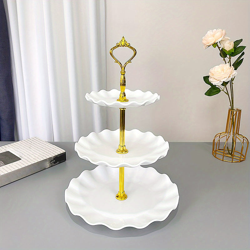 Soporte para Cupcakes de 3 Niveles, Bandeja Torre de Postres con Volantes o Encaje Europeo para Fiestas de Té y Bodas