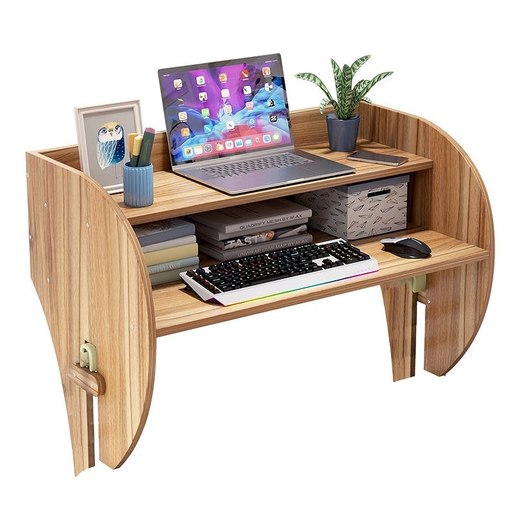 Escritorio Versátil para Portátil con Almacenamiento con Cierre - Mesa de Noche Marrón Contemporánea, Estante Flotante para Camas Bajeras