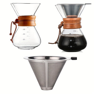 Cafetera de goteo de vidrio borosilicato, Kettle resistente a altas temperaturas de 400ml con asa de madera, diseño estampado para barista en casa