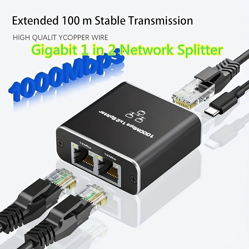 Divisor de Ethernet de 1 a 2 Gbps - Divisor de red con cable de alimentación USB, adaptador de divisor de Internet RJ45, velocidad de 1000 Mbps, adecuado para cables Cat 5/5E/6/7/8 para conectar 2 dispositivos simultáneamente.