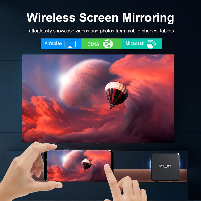 M98-M9 Android TV Box con procesador de núcleo cuádruple, WiFi dual 4G/5G, inalámbrico 5.0, sistema operativo Android 10, salida HDTV, puertos USB - Jugador inteligente de transmisión para 4K UHD, compatible con Netflix, Kodi, enchufe de EE. UU. (110V-13