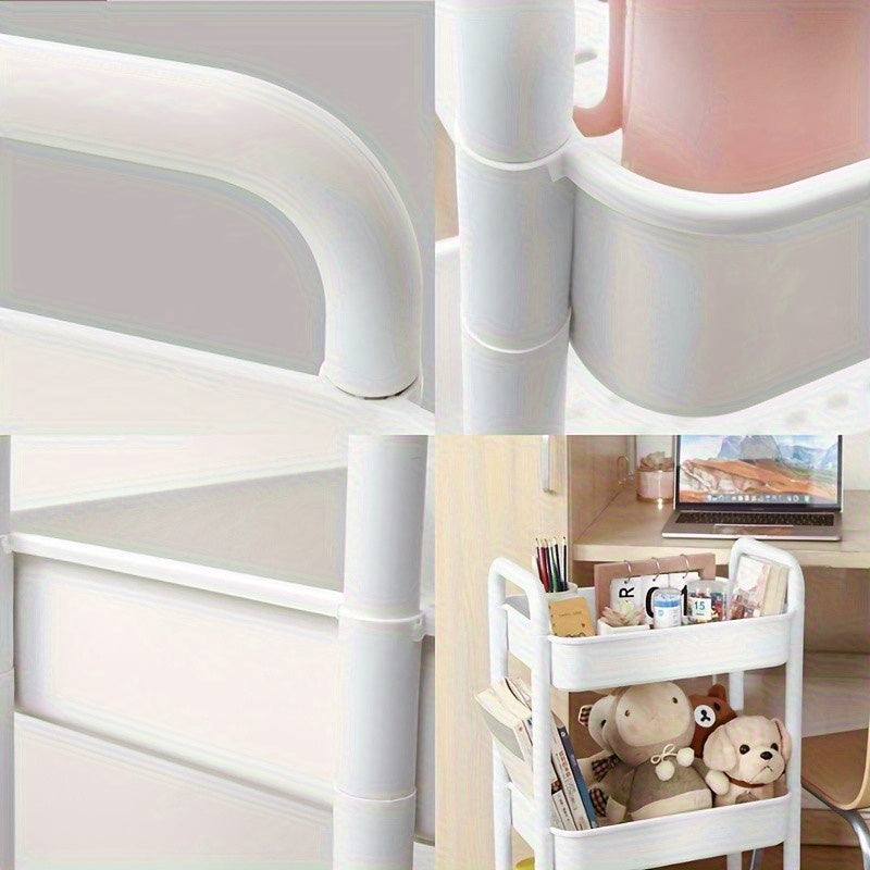 Carro de Almacenamiento Rodante de 3/4 Niveles - Plástico Duradero con Ruedas Silenciosas de 360° para Fácil Movimiento, Disponible en Blanco y , Incluye 4 Ganchos Pequeños, Ideal para Organización del Baño & Dormitorio, Libros y Artículos Esenciales del