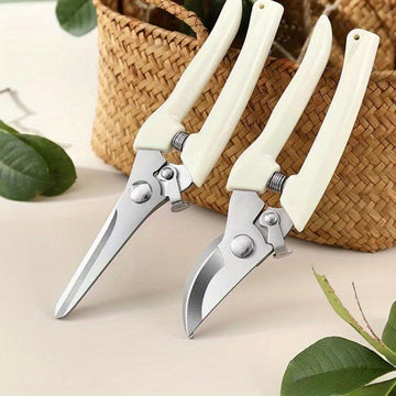 Pack de 2 Tijeras para Jardín Resistentes - Cortaúñas Rectos y de Desvío con Mangos Blancos Ergonómicos, Agarres Antideslizantes y Construcción Duradera para Flores, Plantas, Bonsái, Frutas - Ideales para Jardineros Caseros y Paisajistas Profesionales, H