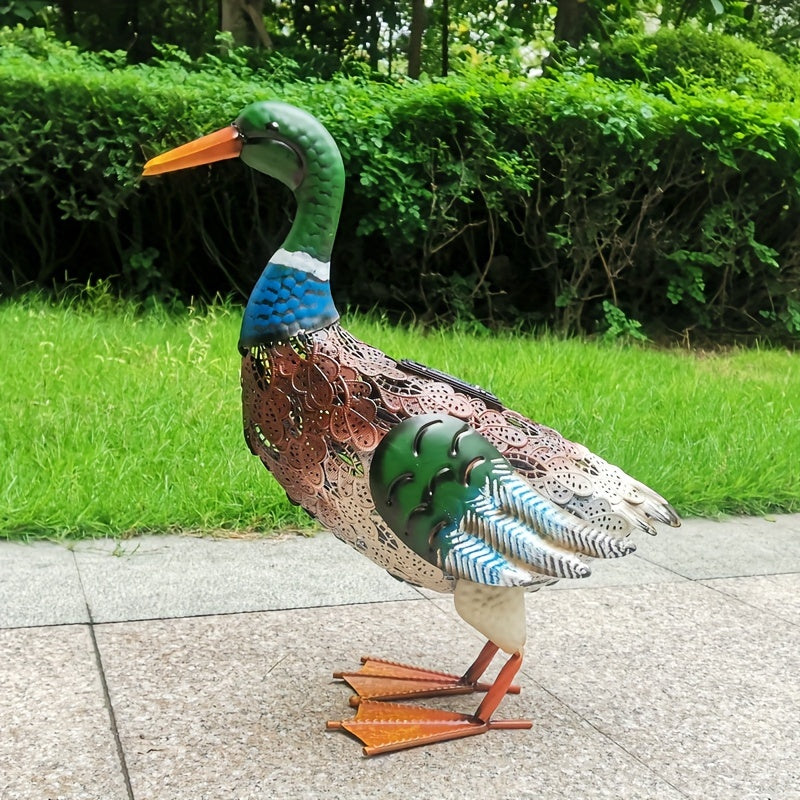 Estatuilla de pato de metal con energía solar, señuelo de garza con pátina, decoración resistente a la oxidación para jardín, hogar, oficina y fiestas temáticas, esculturas de grulla, decoración de escenas y festivales