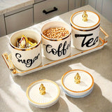 3 piezas/set (1 plato, 3 latas) latas de almacenamiento plástico multifuncionales, latas selladas, para sala, cocina, granos, dulces, galletas, pan, ideales para bodas al aire libre, fiestas, regalos, cumpleaños