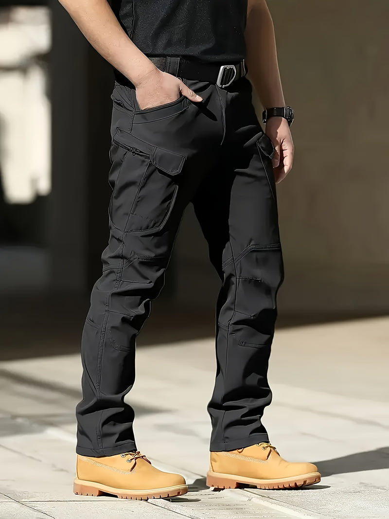 Pantalones Tácticos para Hombre - Múltiples Bolsillos de Utilidad (Correa en la Pierna/Bolsillos Laterales), Tejido Suave y Elástico, Diseño Sin Cinturón para Exteriores, Senderismo, Camping, Trabajo - Pantalones Todo en Uno, Equipo Táctico de Campamento