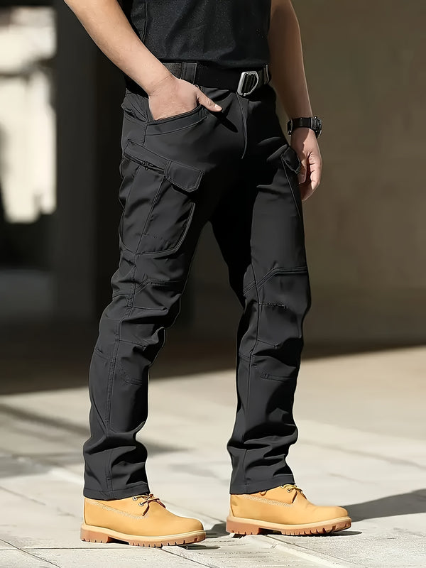 Pantalones Tácticos para Hombre - Múltiples Bolsillos de Utilidad (Correa en la Pierna/Bolsillos Laterales), Tejido Suave y Elástico, Diseño Sin Cinturón para Exteriores, Senderismo, Camping, Trabajo - Pantalones Todo en Uno, Equipo Táctico de Campamento