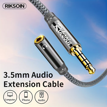 Cable de extensión de audio de alta fidelidad de 3,5 mm, chapado en oro de 24K + trenzado de nailon, compatible con para for iphone/para for ipad/dispositivos Android - RIKSION, conector masculino a masculino, cable de audio portátil | Cable de auricular