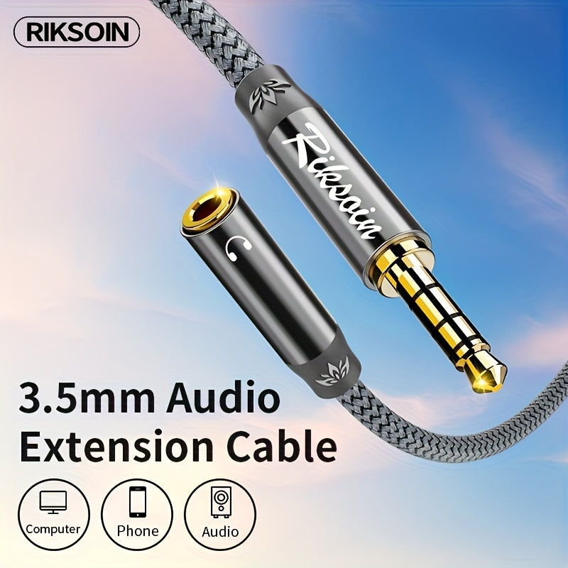 Cable de extensión de audio de alta fidelidad de 3,5 mm, chapado en oro de 24K + trenzado de nailon, compatible con para for iphone/para for ipad/dispositivos Android - RIKSION, conector masculino a masculino, cable de audio portátil | Cable de auricular