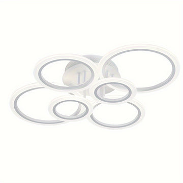 Luz de techo LED de montaje liso con 6 anillos, 78,74 pulgadas, 75 vatios, regulable con control remoto, 3000K-6500K, diseño semi-inmerso de metal para sala de estar, cocina, dormitorio, oficina - MH-YH4, iluminación de oficina | Luz de techo elegante |