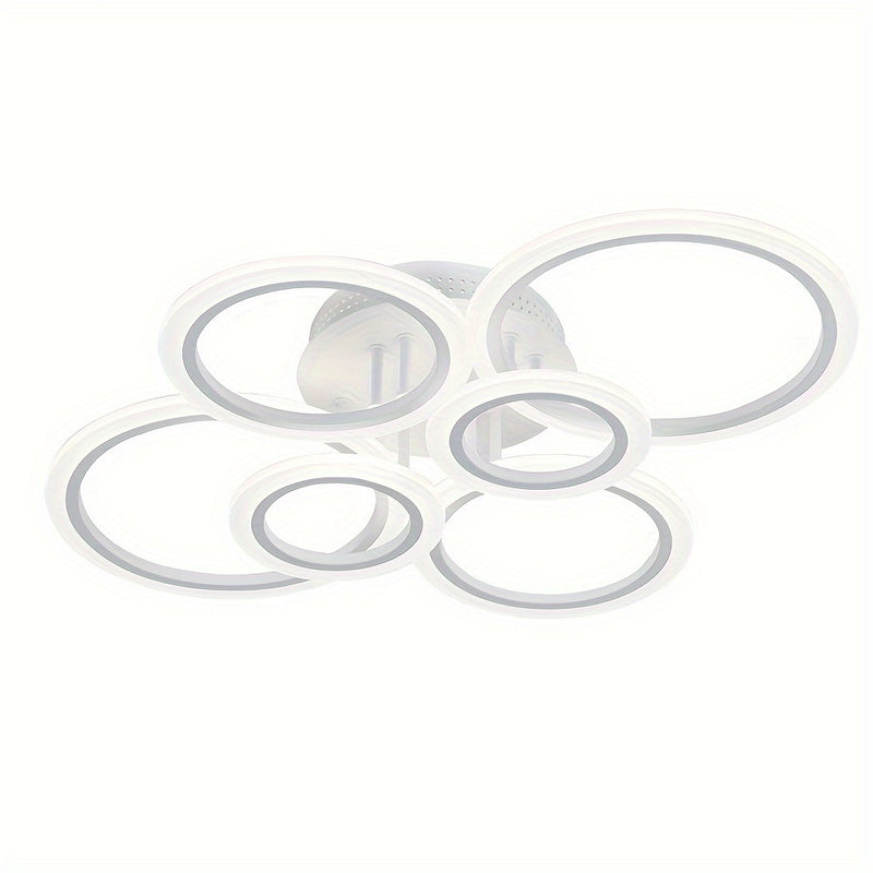 Luz de techo LED de montaje liso con 6 anillos, 78,74 pulgadas, 75 vatios, regulable con control remoto, 3000K-6500K, diseño semi-inmerso de metal para sala de estar, cocina, dormitorio, oficina - MH-YH4, iluminación de oficina | Luz de techo elegante |