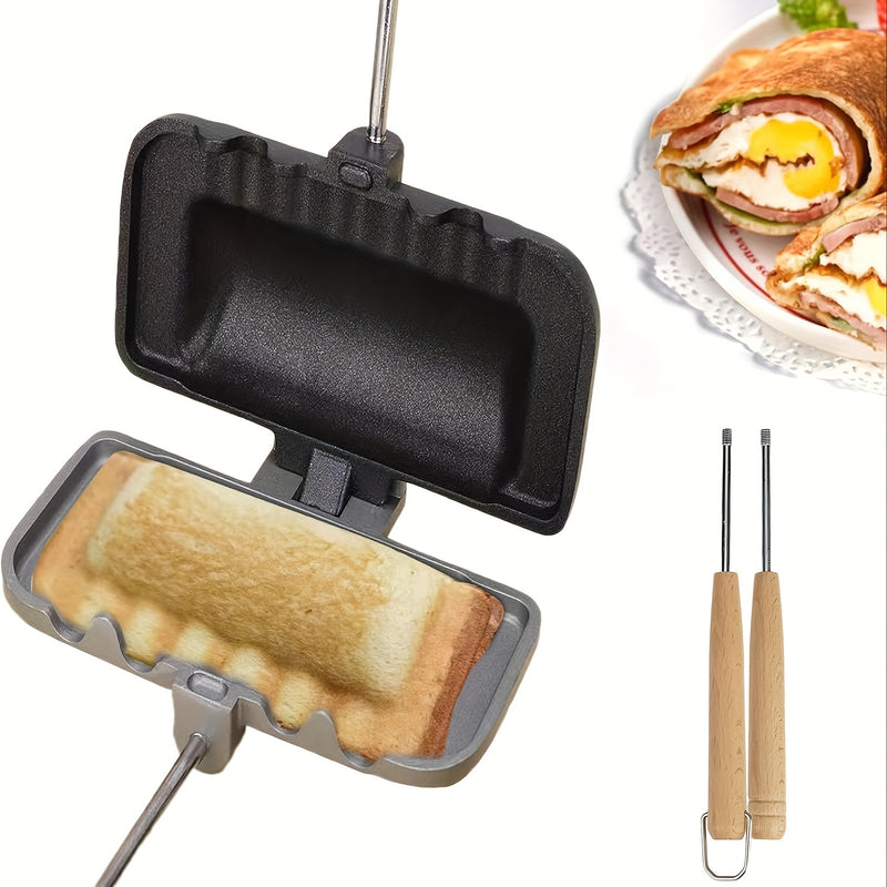 1 pieza, fabricante de sándwiches de lujo de doble cara, antiadherente, fácil de cocinar para desayunos perfectos, waffles y hamburguesas, liberación fácil de alimentos, gadget de cocina que ahorra espacio y herramienta esencial para hornear en la cocina