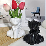 1pc | Moderno Abstracto | Jarrón Humanizado, Estatua de Resina con Diseño de Cuello Táctil, Contenedor de Mesa Decorativo para Plantas Frescas e Hidropónicas
