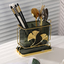 Organizador de utensilios de metal dorado elegante con bandeja de drenaje - Diseño de doble compartimento para cocina y comedor, perfecto para almacenamiento de bolígrafos, lápices y cubiertos, organizadores y almacenamiento de cocina.