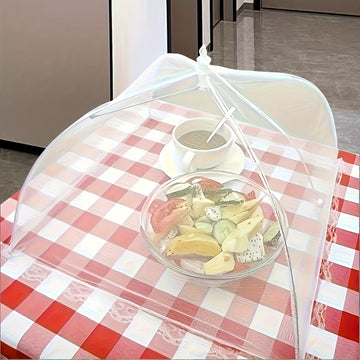 Mosquitero blanco de malla, cubrecomidas grande plegable y lavable con cierre de cordón, ideal para picnics, asados, fiestas y cenas al aire libre, material de poliéster resistente, accesorio para cocina al aire libre, equipo funcional para exteriores, p