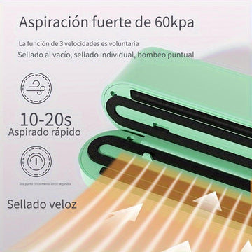 Sellador de vacío multifuncional con bomba rápida - Recargable por USB, batería de litio de 1200mAh, operación de un clic para sellado rápido de snacks, carne, frutas y verduras, dispositivo de conservación de alimentos de ahorro de espacio, ahorro de ve