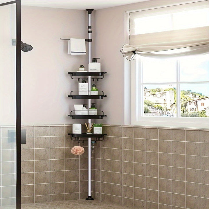 cesta de ducha de alta calidad con barra, sin necesidad de taladrar, estante para baño interior, esquina de acero inoxidable, soporte ajustable en altura y caja de acabado, organizador de baño ahorrador de espacio, regalos del día, recuerdos, estantes de