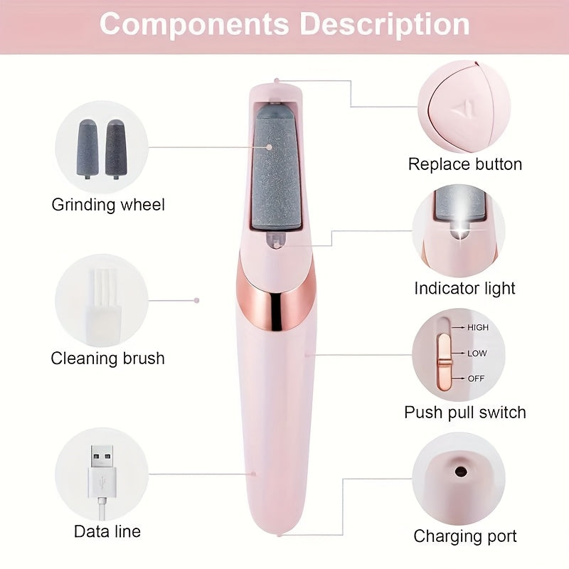 Amoladora Eléctrica para Pies - Removedor Automático con Batería de Litio de Larga Duración, Herramienta Inalámbrica para Pedicura USB - Ideal para Hogar, Salón o Regalo - Dispositivo Beige Claro para Cuidado de Pies, Diseño Elegante, Construcción en Plá