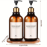 Juego de dispensadores de jabón de 2 piezas GAONLY - Libre de plomo, plástico autosoportante con bomba de bambú - Dispensadores de jabón para manos y platos de 16.9 oz para cocina, baño - Incluye bandeja de bambú - No necesita electricidad