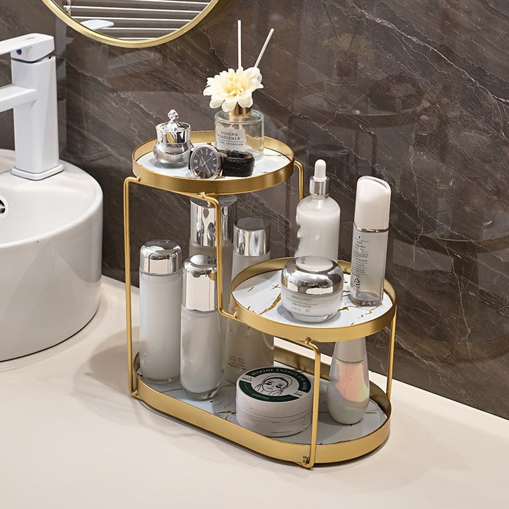 1 Pieza, Organizador De Cosméticos De 3 Niveles, Elegante Estante De Hierro Fundido Para Maquillaje, Cuidado De La Piel, Perfume, Lápiz Labial, Cepillo De Dientes, Encimera De Baño, Tocador, Estante De Almacenamiento De Mesa De Maquillaje
