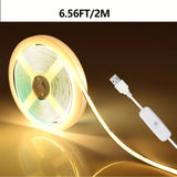 Tira de luces LED COB 5V USB 99.97 cm ~ 5.0 metros Luz cálida / Luz blanca Retroiluminación de TV, Tira de luces flexible para gabinetes, Adecuada para iluminación de bricolaje en dormitorios, cocinas y hogar