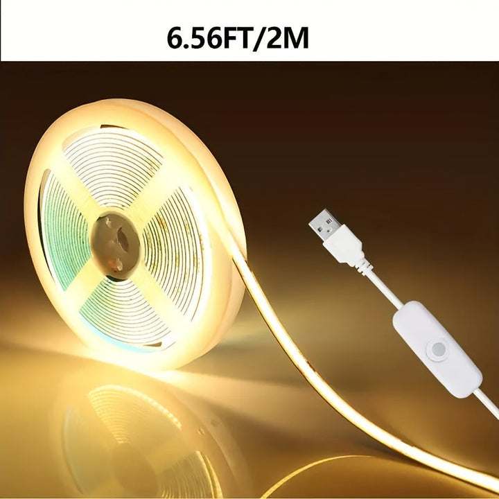 Tira de luces LED COB 5V USB 99.97 cm ~ 5.0 metros Luz cálida / Luz blanca Retroiluminación de TV, Tira de luces flexible para gabinetes, Adecuada para iluminación de bricolaje en dormitorios, cocinas y hogar