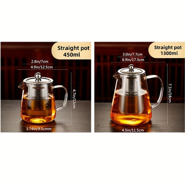 Juego de té de vidrio de borosilicato de alta calidad, capacidad de 15.2/43.9 onzas - tetera transparente resistente al calor con cesta de filtro de té, adecuada para uso doméstico, apta para todas las estaciones, perfecta para preparar té, jugos y bebid