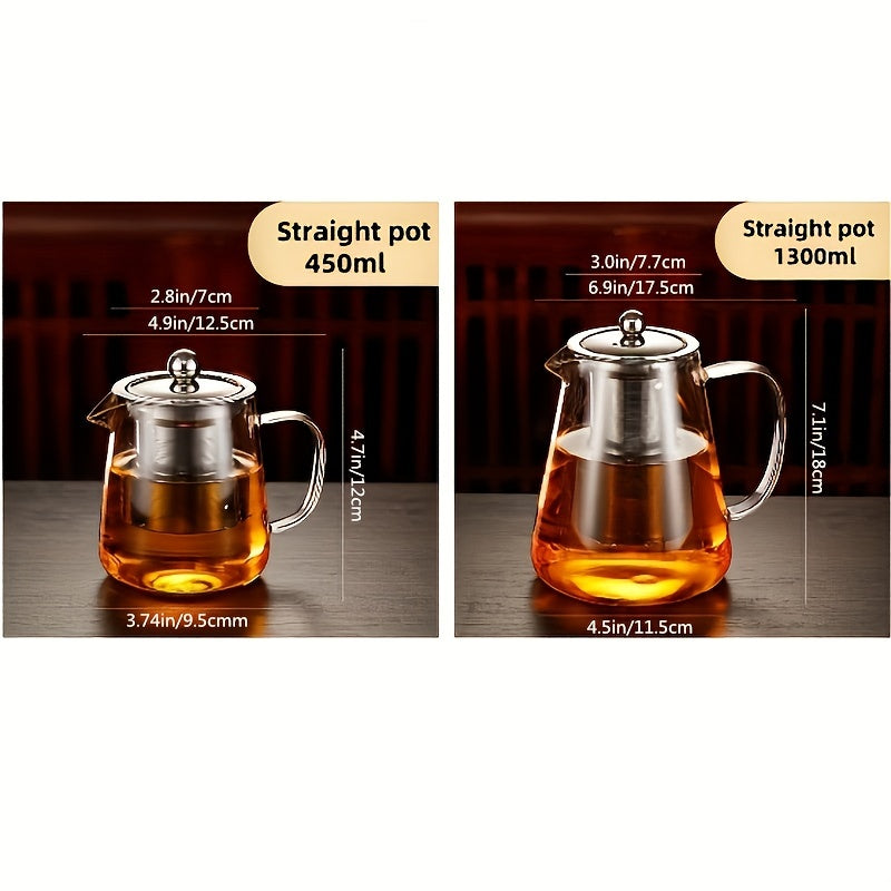 Juego de té de vidrio de borosilicato de alta calidad, capacidad de 15.2/43.9 onzas - tetera transparente resistente al calor con cesta de filtro de té, adecuada para uso doméstico, apta para todas las estaciones, perfecta para preparar té, jugos y bebid