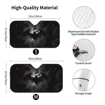 Paraguas solar plegable de Batman de Warner Bros. | Cubierta de parabrisas estilo dibujos animados con material de poliéster | Visera de coche premium con bloqueo de UV | Mantiene la temperatura fresca del habitáculo | Accesorio automotriz unisex (instal