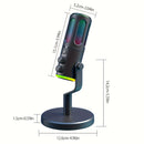 RIKSOIN USB Micrófono de condensador para juegos con luces RGB, Plug & Play con cancelación de ruido - Calidad de sonido profesional, brazo y soporte ajustables, alimentado por USB-C para juegos de PC, podcasting, transmisión en vivo, karaoke, videoconfe