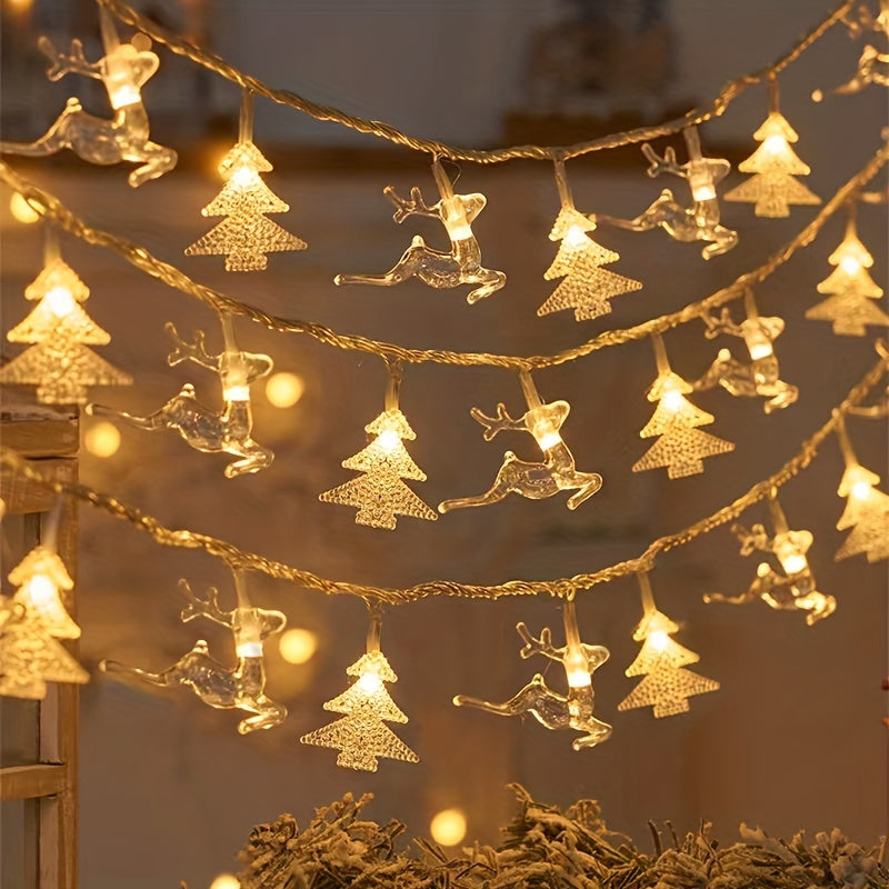 Luces Navideñas con Copos de Nieve y Renos - 152.4cm/3.05 metros, Funcionan con Pilas para Decoración Festiva en Habitaciones de Niños, Espacios de Estar, Áreas de Comedor y Centros Comerciales