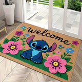 Alfombra de bienvenida con diseño de Stitch, 1 unidad - Antideslizante de poliéster con vibrante diseño floral, ideal para entrada, dormitorio y baño, fácil de limpiar, solo lavado a mano, tapete para baño