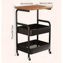 Carrito de almacenamiento rodante de 3 niveles con parte superior de madera y ruedas - Organizador versátil para snacks, libros y más - Ideal para uso en casa o en la oficina, carrito de almacenamiento de oficina | Carrito de almacenamiento moderno | Est