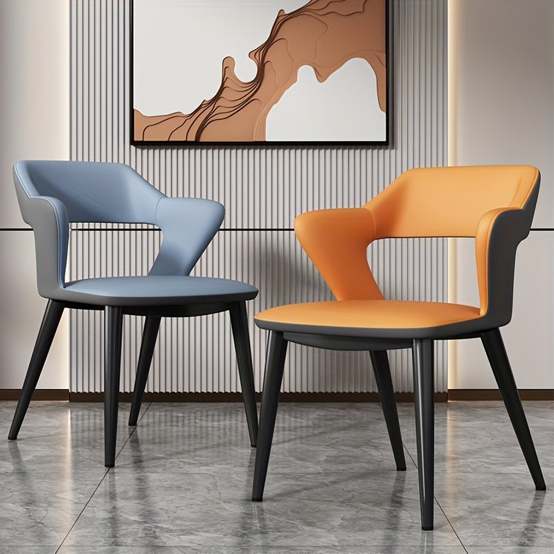 Silla de comedor elegante estilo francés con respaldo - Diseño hueco, disponible en azul, naranja, gris - Ideal para club, hotel, restaurante occidental, café, muebles de comedor.