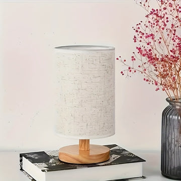 Linterna de escritorio estilo nórdico moderno con tela de lino, luz cálida y ambiental, base de madera, alimentación USB - ideal para decoración del hogar y sala
