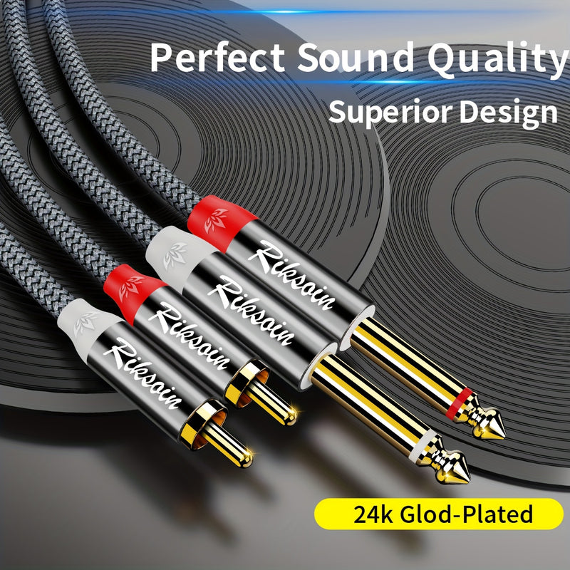 Cable de audio TS de alta fidelidad de 6.5 mm a doble RCA - Compatible con guitarra, altavoces y sistemas estéreo domésticos - Resistente y duradero - Adecuado para tabletas, PC y más - Marca RIKSOIN