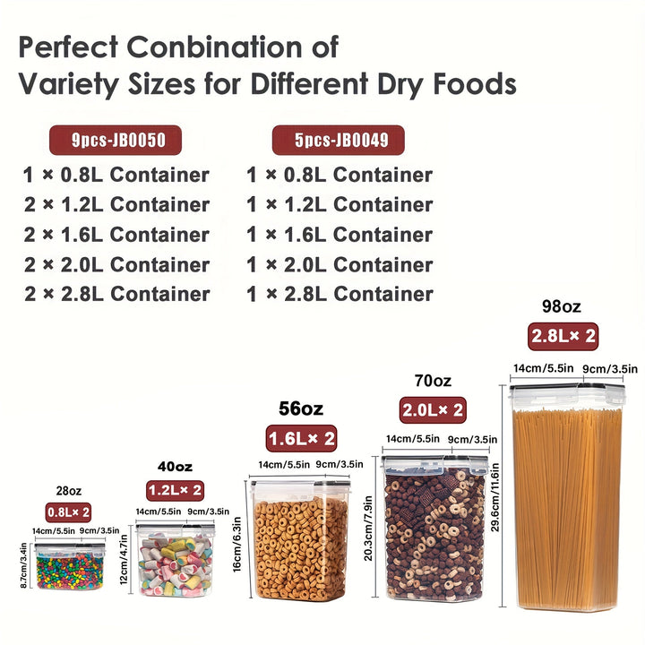 Juego de 5/9 recipientes herméticos para almacenar alimentos, sin BPA, organizadores de cocina y despensa para cereal, comida seca, harina y azúcar, ideal para el hogar