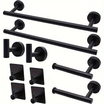 Juego de accesorios para baño moderno 2024, incluye barra para toallas de 15.8 pulgadas, montaje en pared con taladro, material duradero, acero inoxidable SUS304, juego de 10 piezas (plateado/negro)