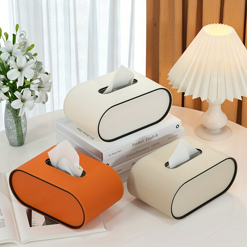 Elegante cubierta de caja de pañuelos ovalada, material de cuero de primera calidad, opciones multicolores, diseño simple y de alta gama para sala de estar, mesa y comedor - Forma cuadrada