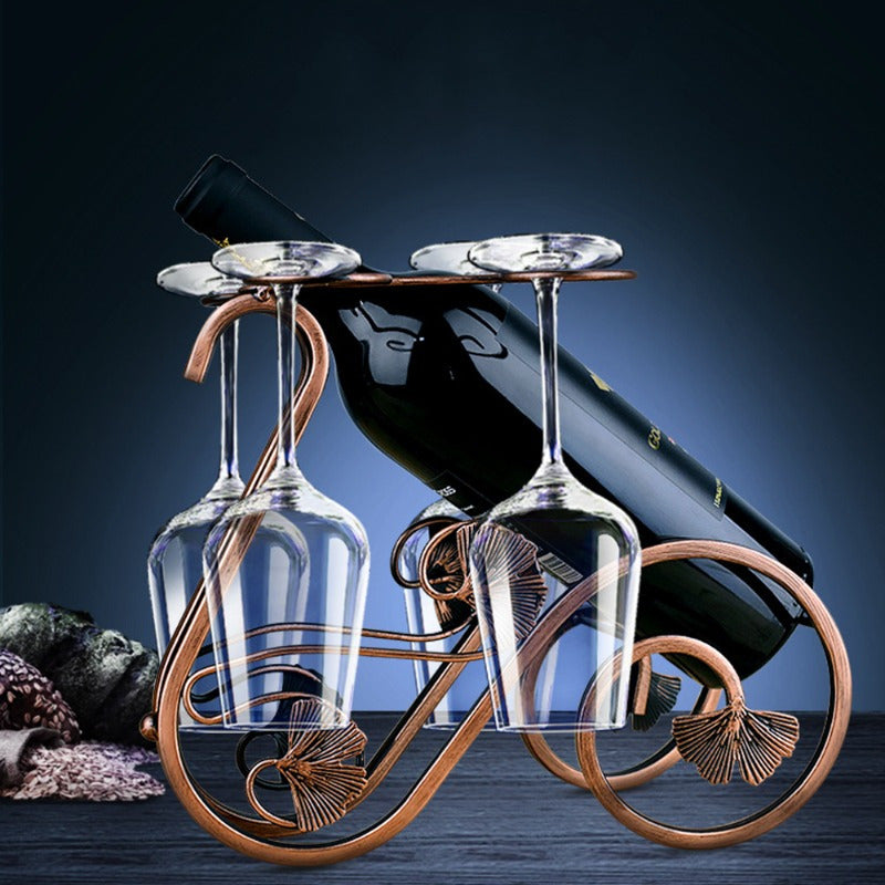 Soporte de Vino Metálico Vintage para Vasos Altos - Elegante Portabotellas Doble con Diseño Robusto de 4 Patas, Decoración para Cocina y Comedor, Regalo de San Valentín