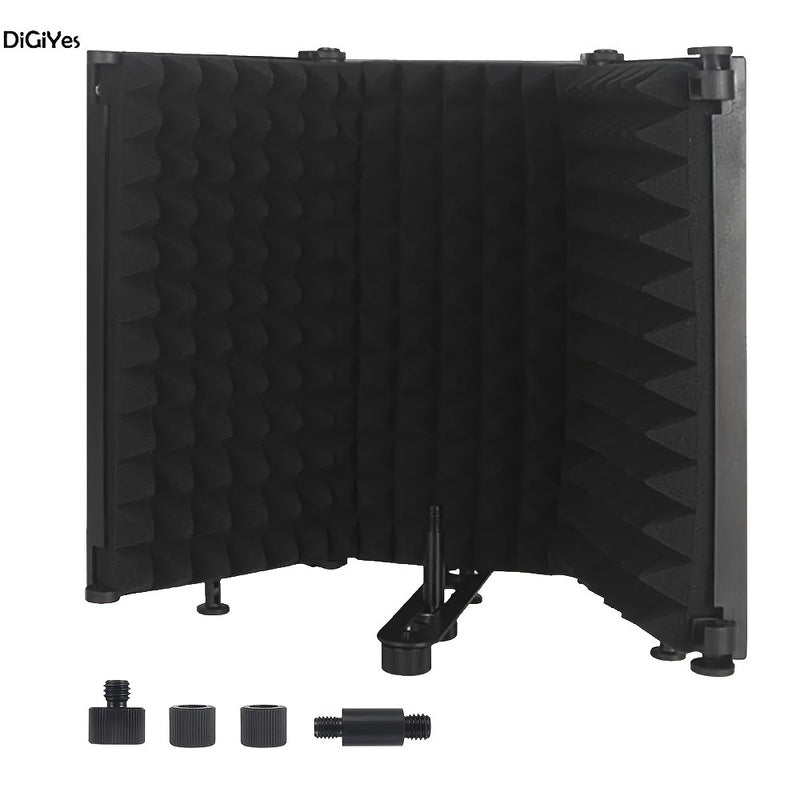 Escudo de Aislamiento de Micrófono Profesional de 3 Paneles con Espuma Absorbente de Alta Densidad - Plegable y Portátil para Podcasting y Grabación en Estudio, Negro