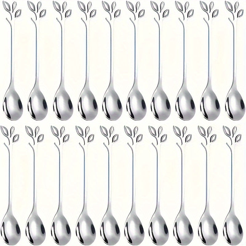 20pcs Cuchara de Café de Acero Inoxidable, Diseño Elegante de Hoja para Té, Ideal para Postres, Aperitivos, Elección Ideal para Bodas y Fiestas